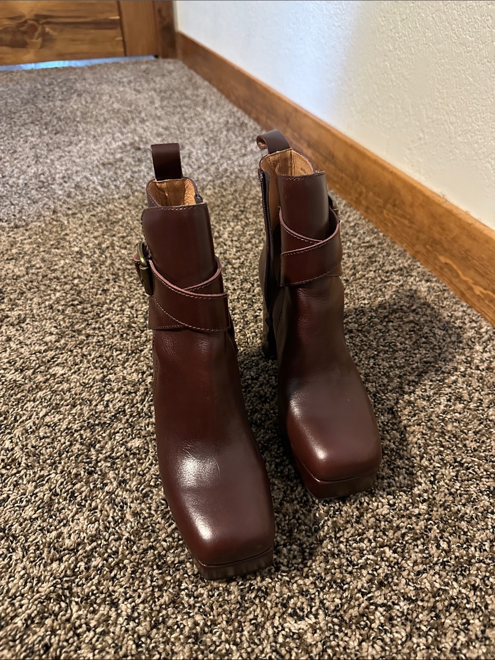 Jeffrey Campbell Dark Brown Leather Square Toe Ankle Booties